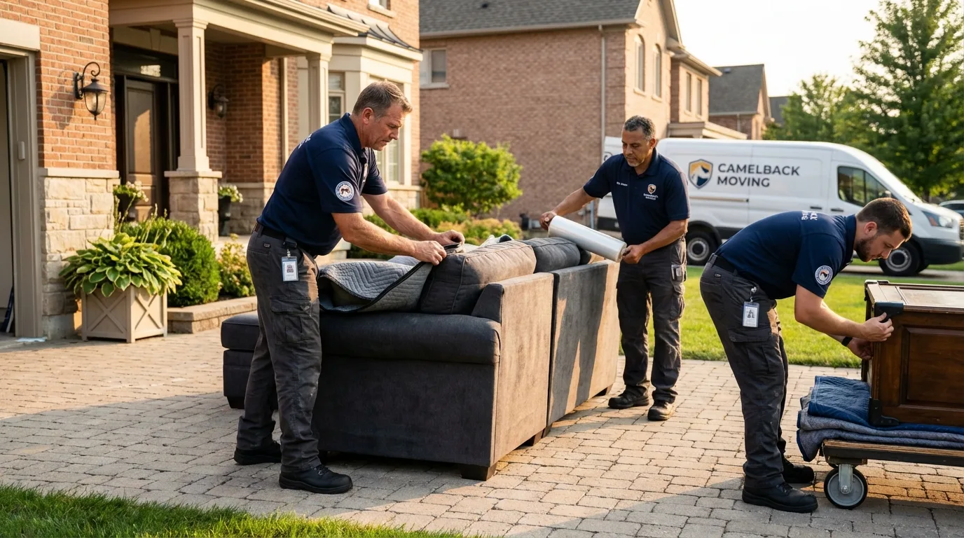 Large estate moving crew wrapping furniture in Livonia, MI