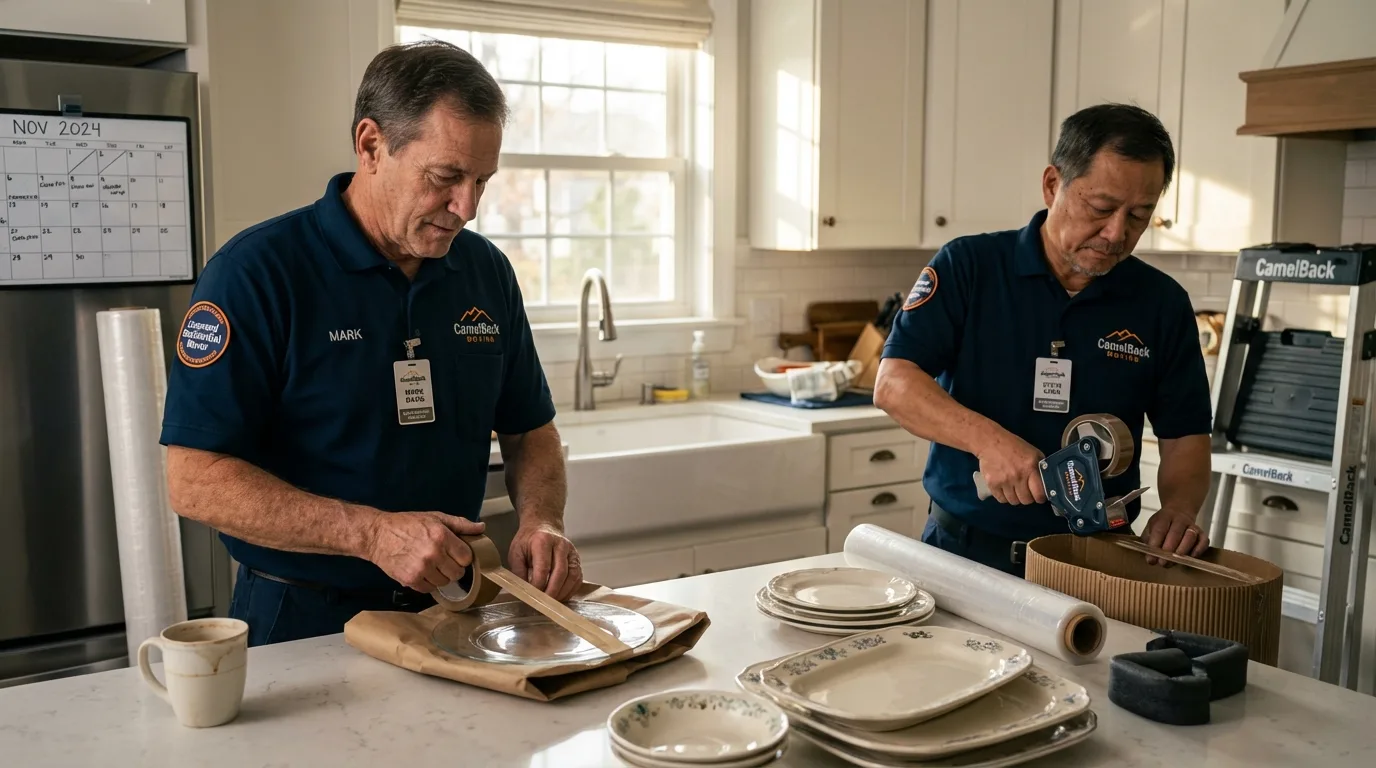 Professional crew packing kitchen dishware in Livonia, MI